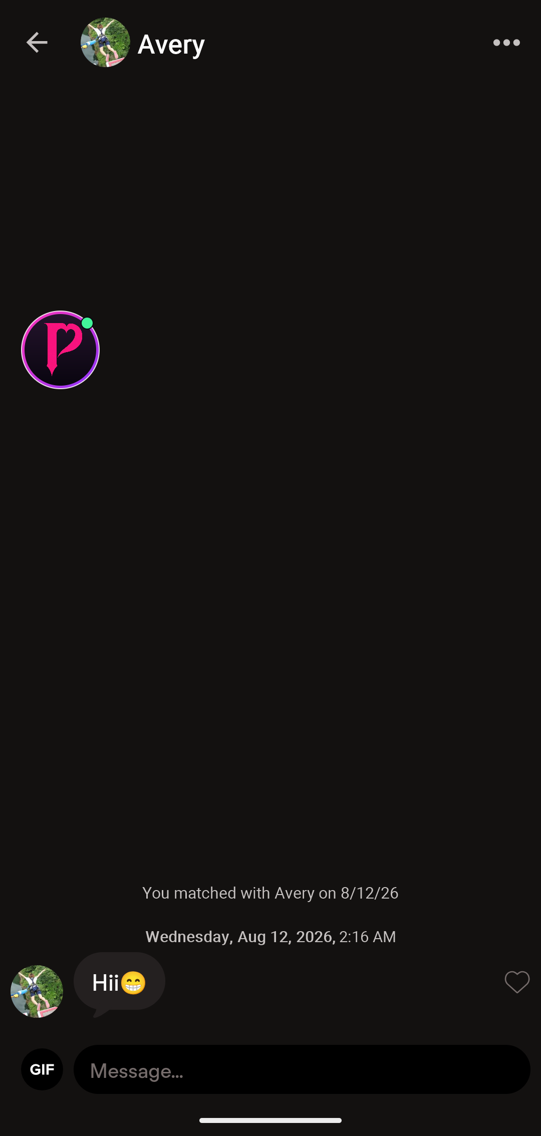 Panache bubble beside a dating conversation on Android.